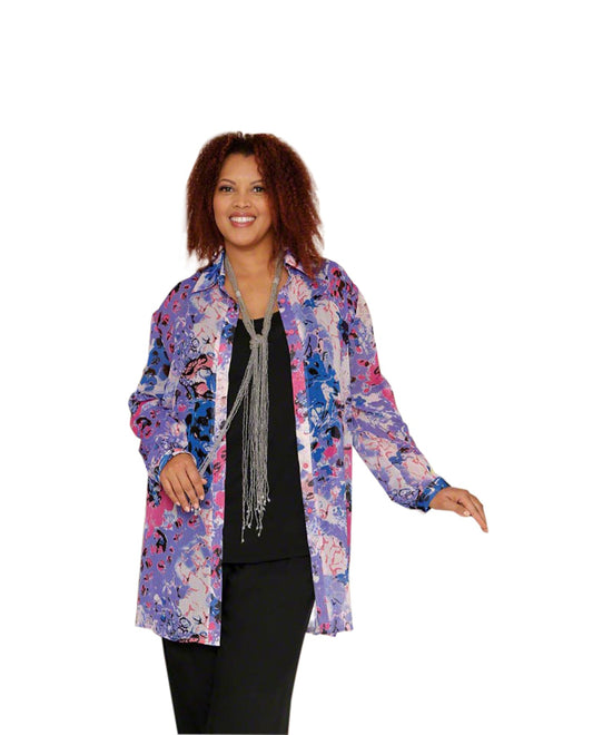 Front of Print Long Sleeve Plus Size Tunic | PURPL OTPS Purple Rodie