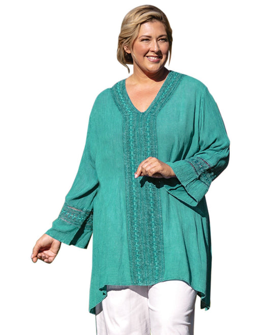 Front View of On The Plus Side Teal Tatum Tunic | OTPS TEAL