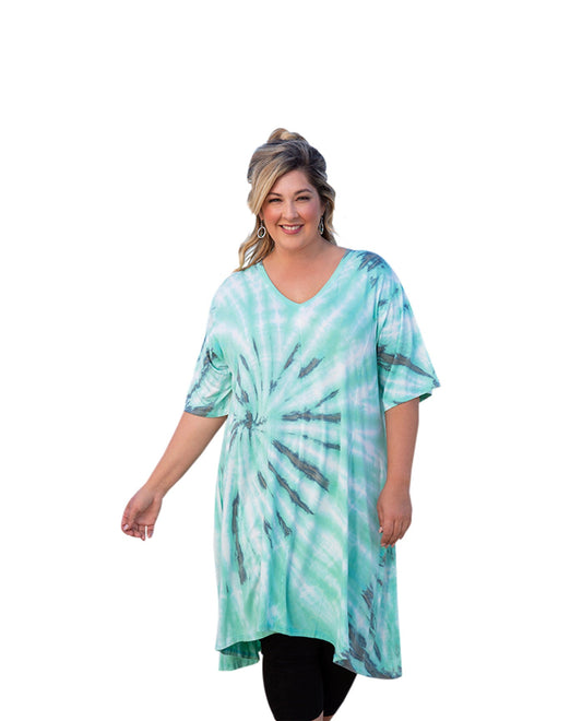 Front of Short Sleeve V-Neck Cara Plus Size Tunic | SEAFO OTPS Seafoam