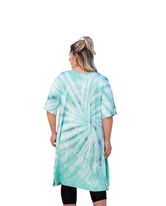 Back of Short Sleeve V-Neck Cara Plus Size Tunic | SEAFO OTPS Seafoam