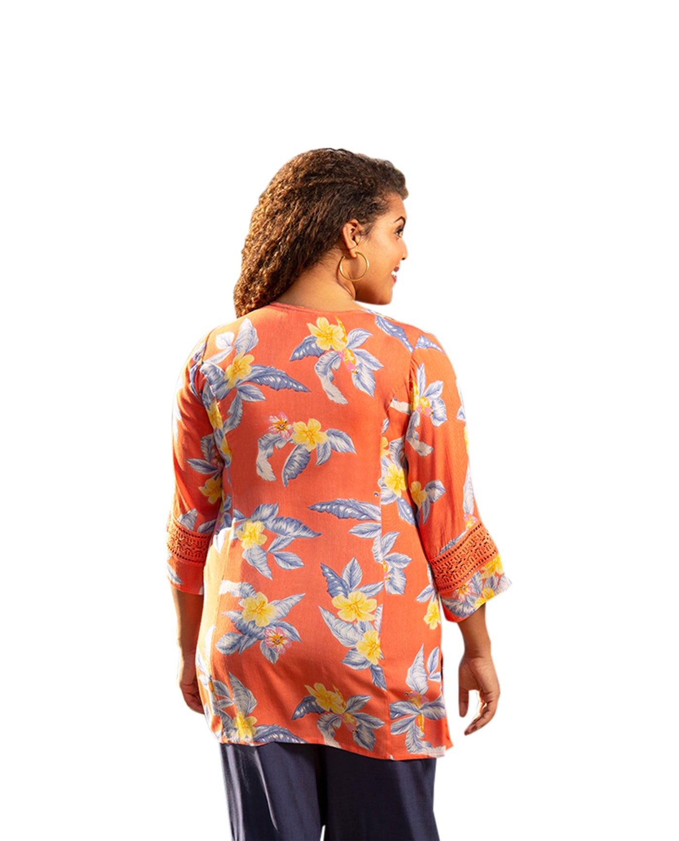 Back of Print Tatum Bracelet Sleeve V-Neck Plus Size Tunic | SUNRI OTPS Island Sunrise