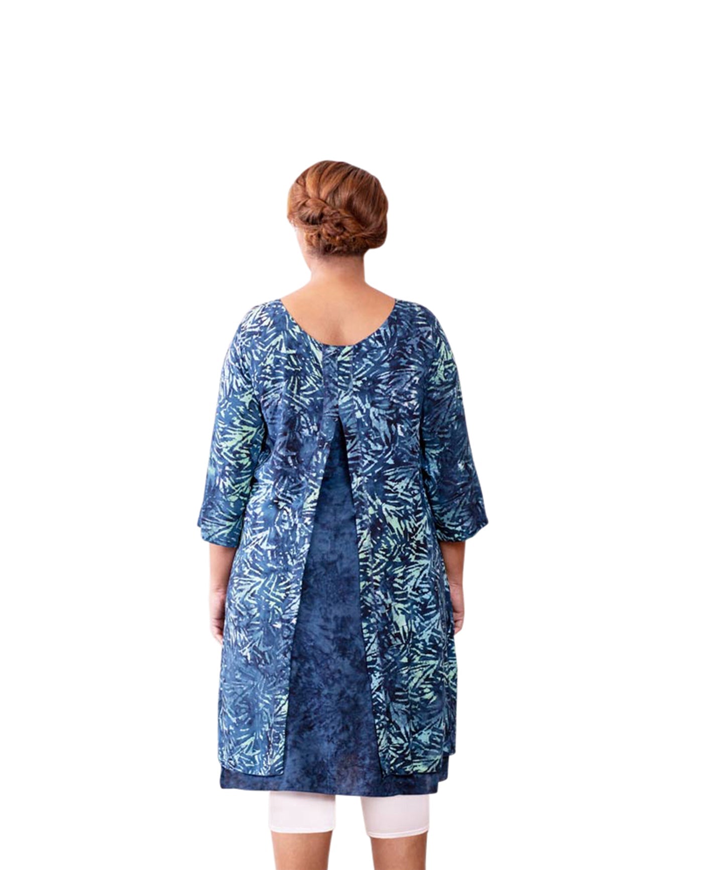 Back of Sireli Batik Long Sleeve Plus Size Dress | CYAN OTPS Tribal Cyan