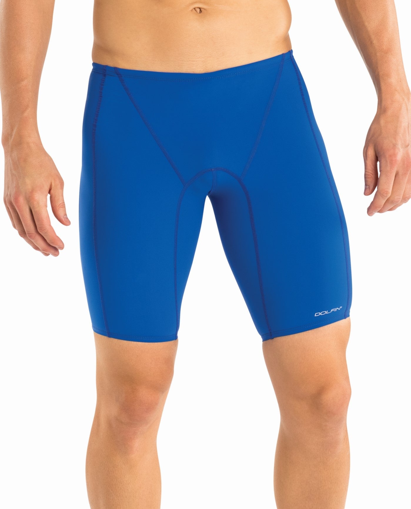 Front View of Dolfin Royal Solid Chlorine Resistant Fitted Jammer Mens Swim Trunks | DOL ROYAL