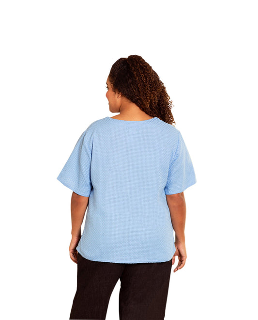 Back of Ameli Cotton Short Sleeve V-Neck Basketweave Plus Size Top | VISTA OTPS Vista