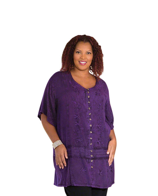 Front of Short Sleeve Button Up Plus Size TonyaBlouse | PURPL OTPS Purple Tonya