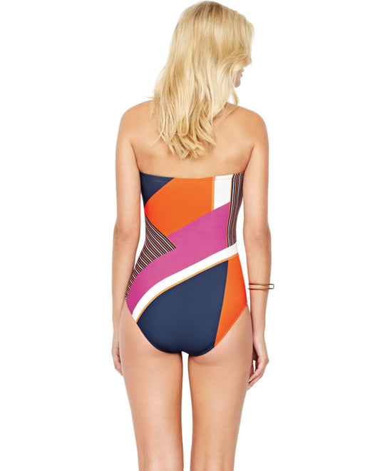 Back View of Gottex Maritime Orange Bandeau One Piece Swimsuit | GOT MARITIME ORANGE