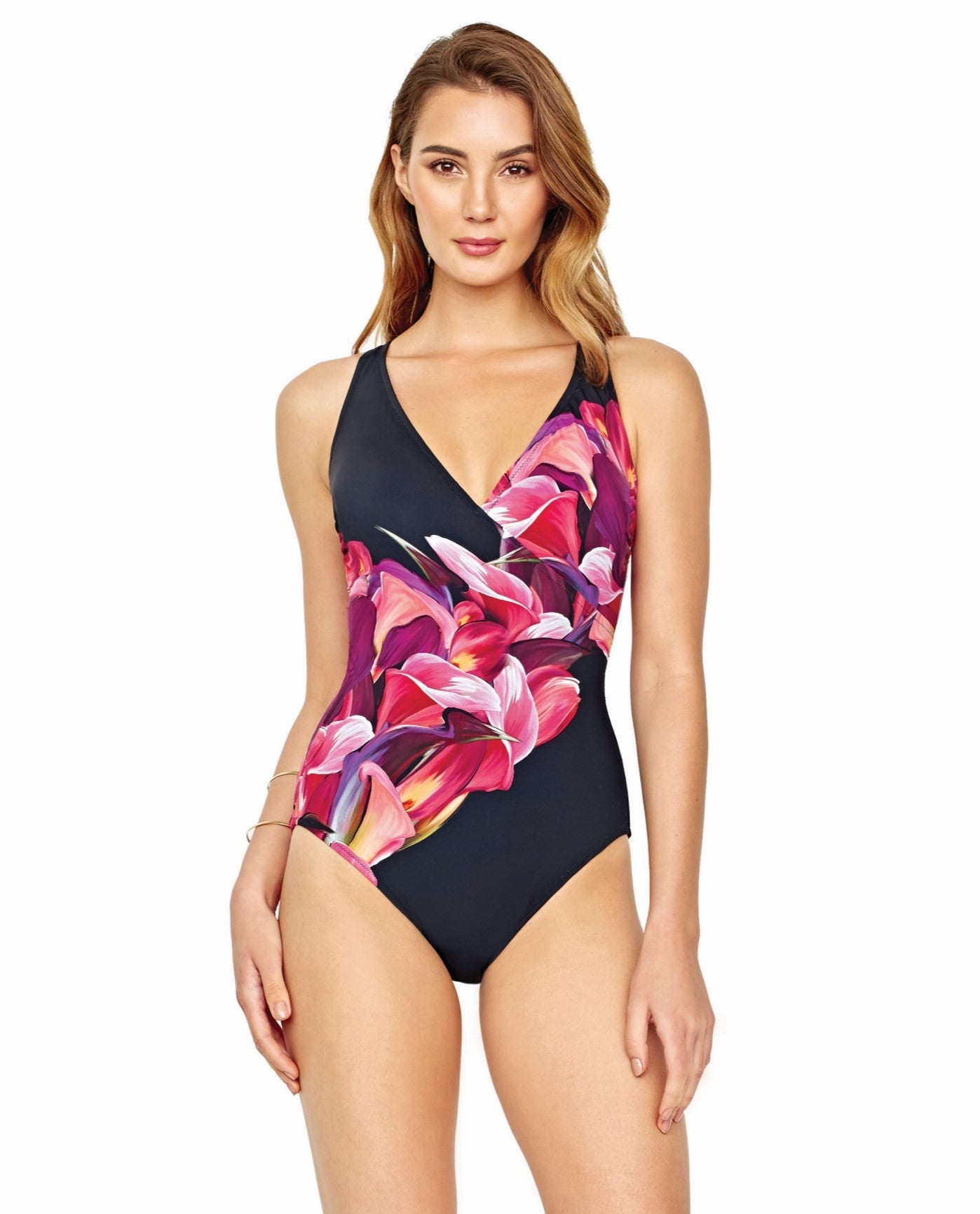 Front View of Gottex Sangria Full Coverage Surplice One Piece Swimsuit | GOT SANGRIA