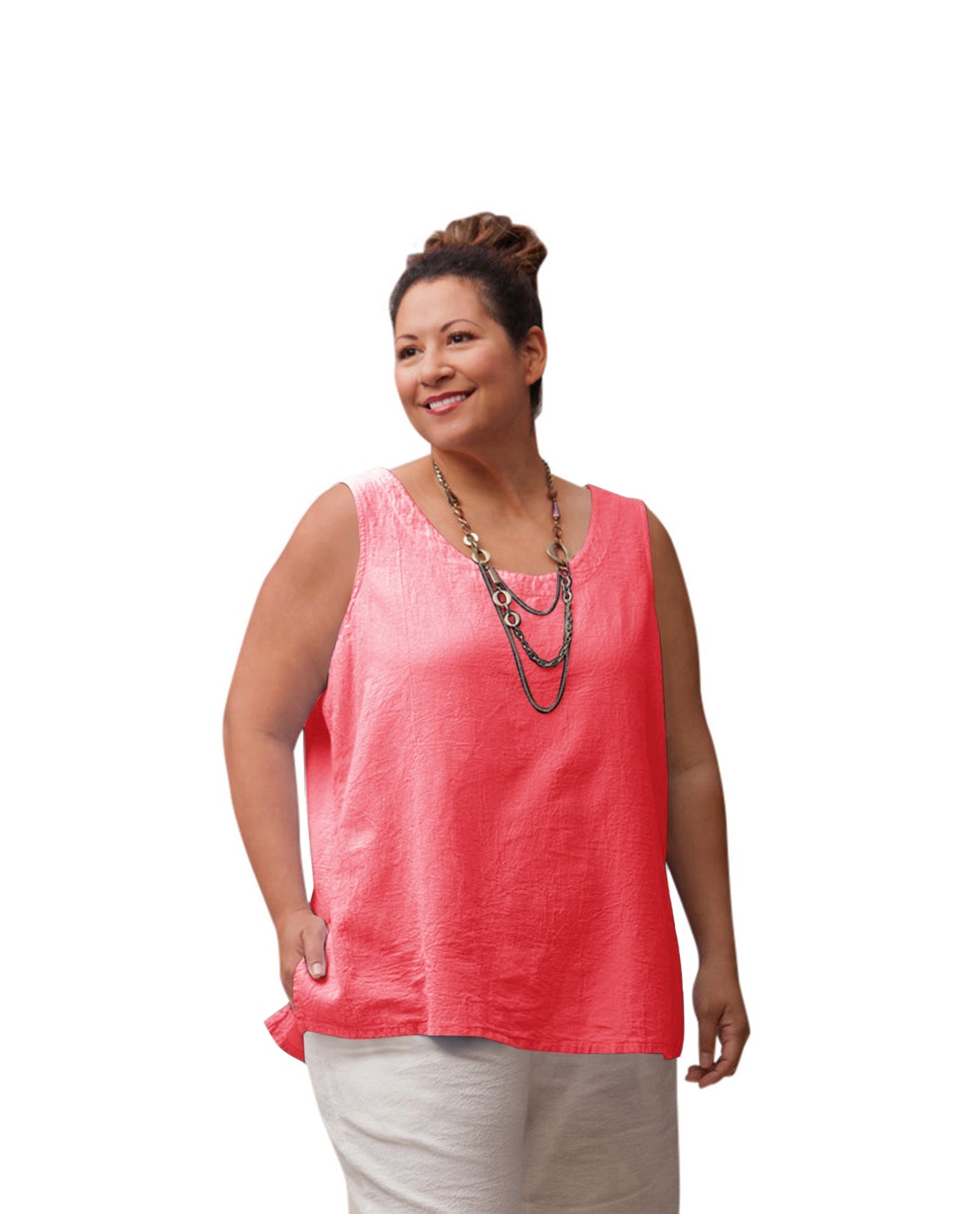 Front of Crinkle Cotton Sleeveless Plus Size Top | BCORA OTPS Blush Coral