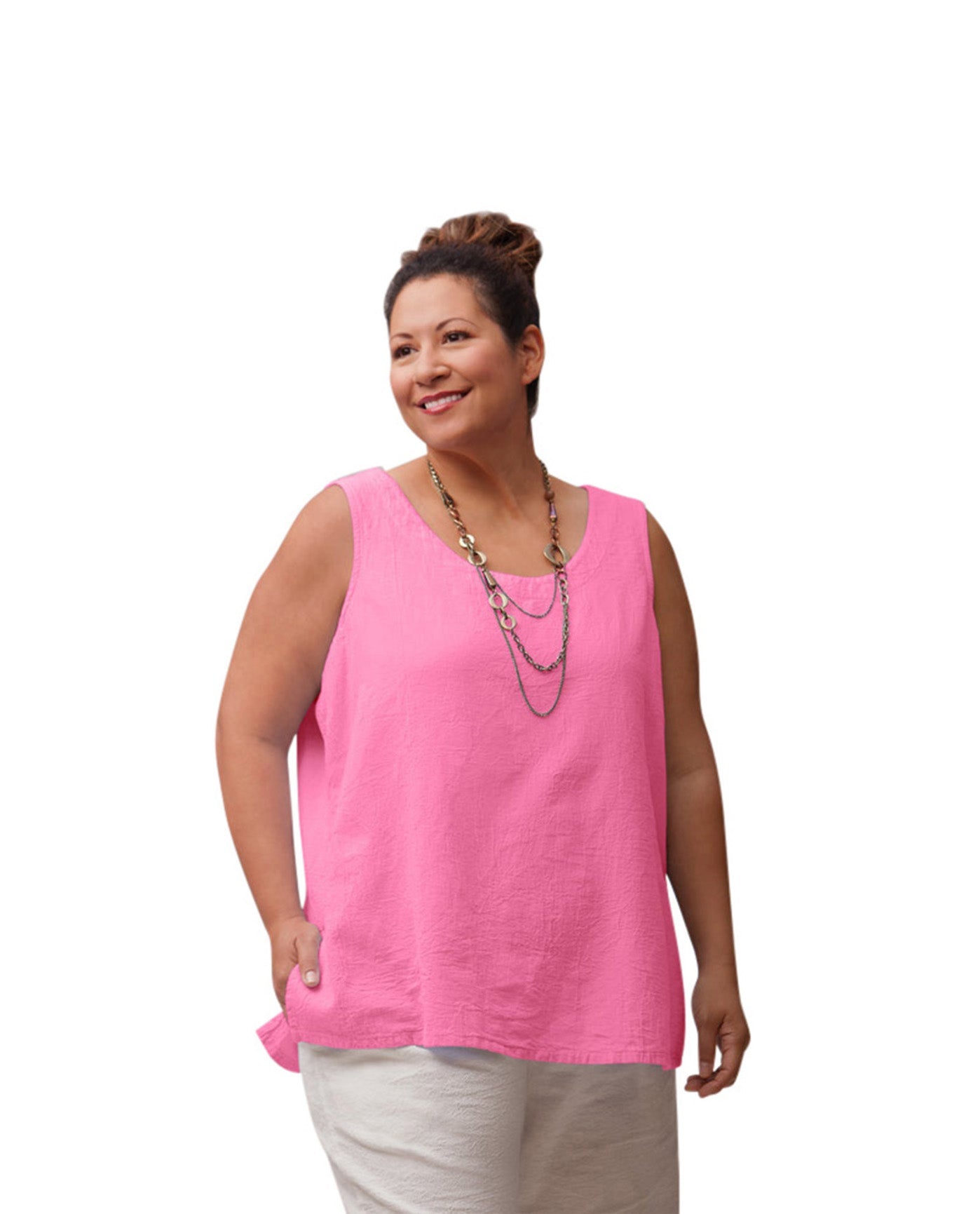 Front of Crinkle Cotton Sleeveless Plus Size Top | CARMI OTPS Carmine