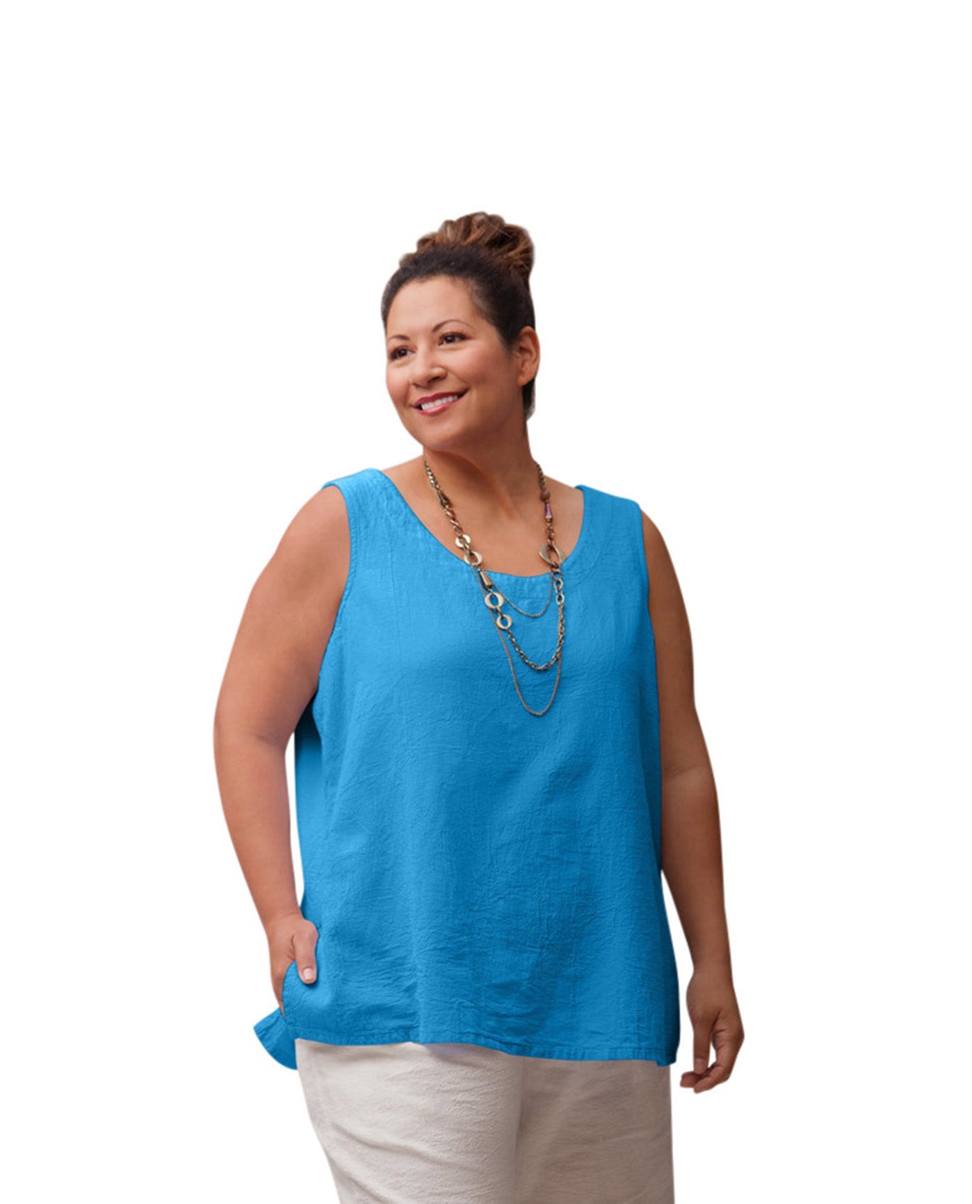 Front of Crinkle Cotton Sleeveless Plus Size Top | CELES OTPS Celestial