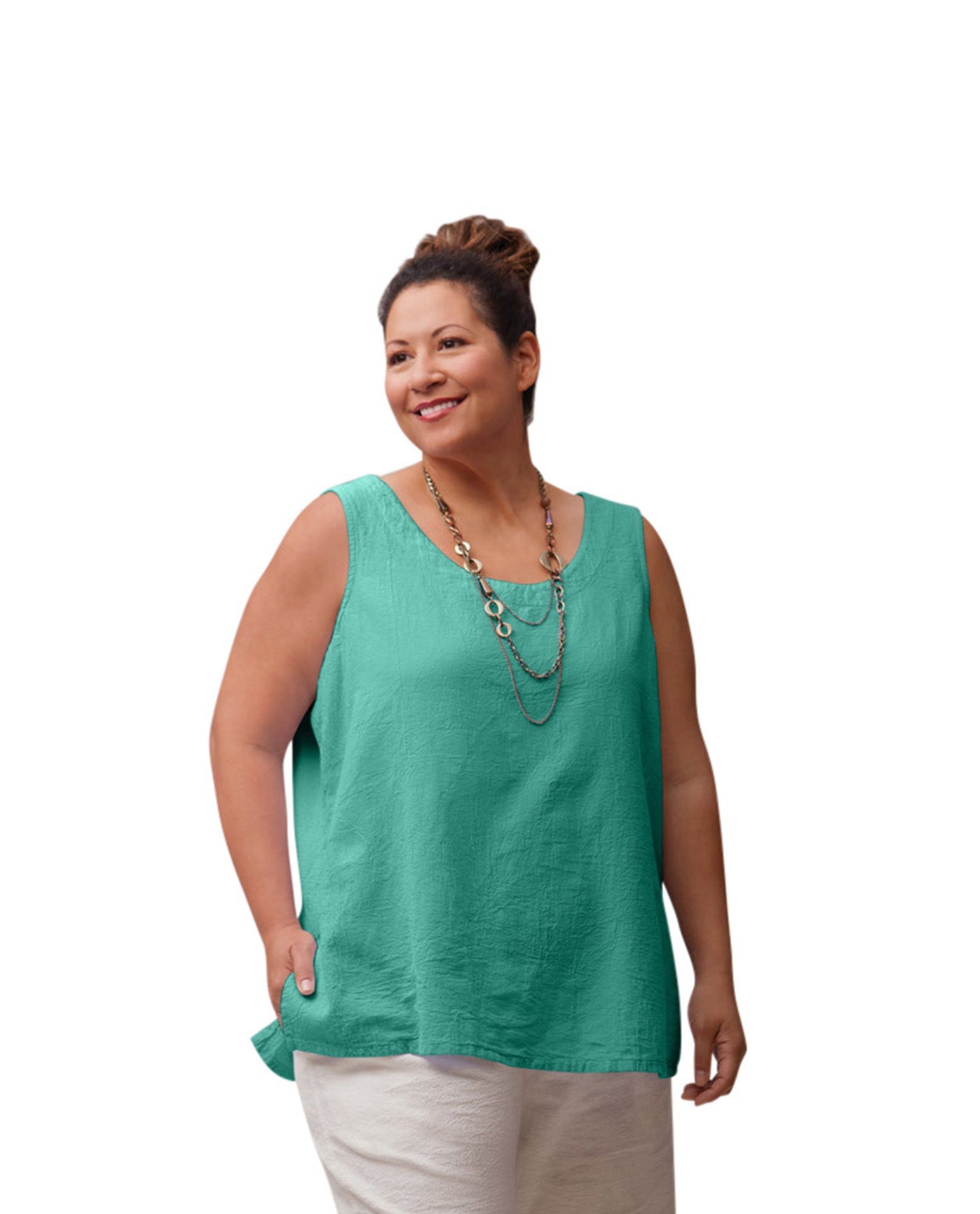 Front of Crinkle Cotton Sleeveless Plus Size Top | GARDE OTPS Garden