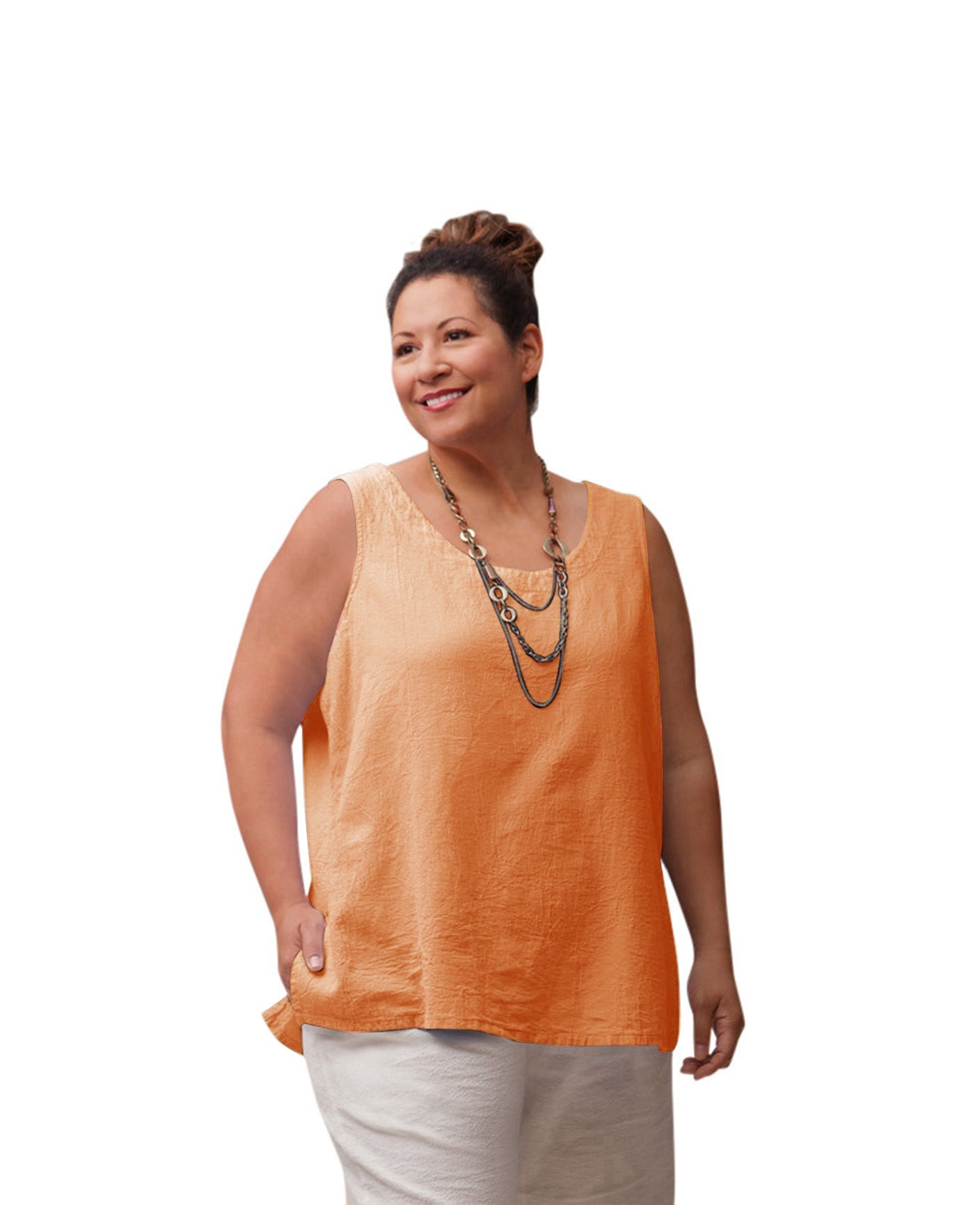 Front of Crinkle Cotton Sleeveless Plus Size Top | NALA OTPS Nala Orange