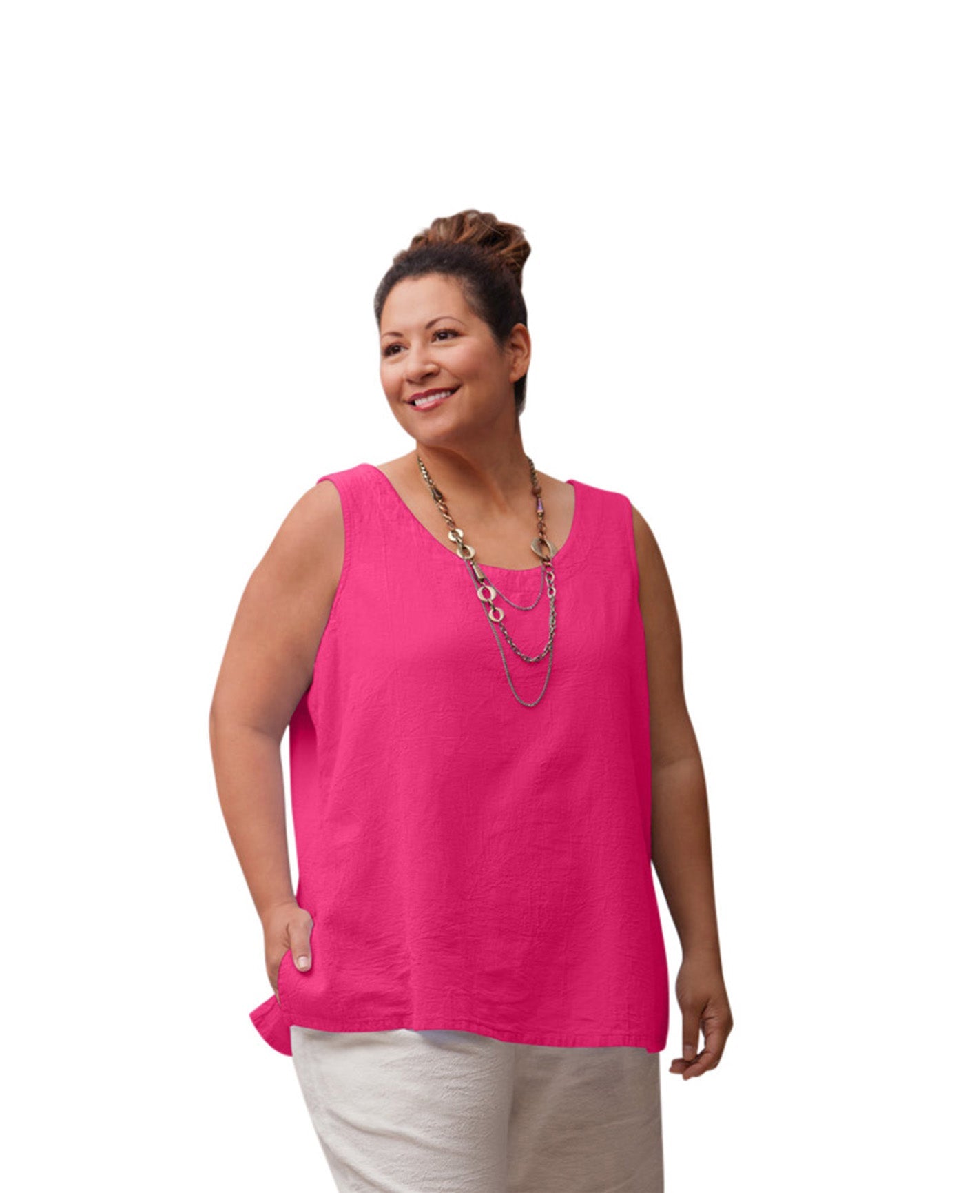 Front of Crinkle Cotton Sleeveless Plus Size Top | PARAD OTPS Paradise Pink