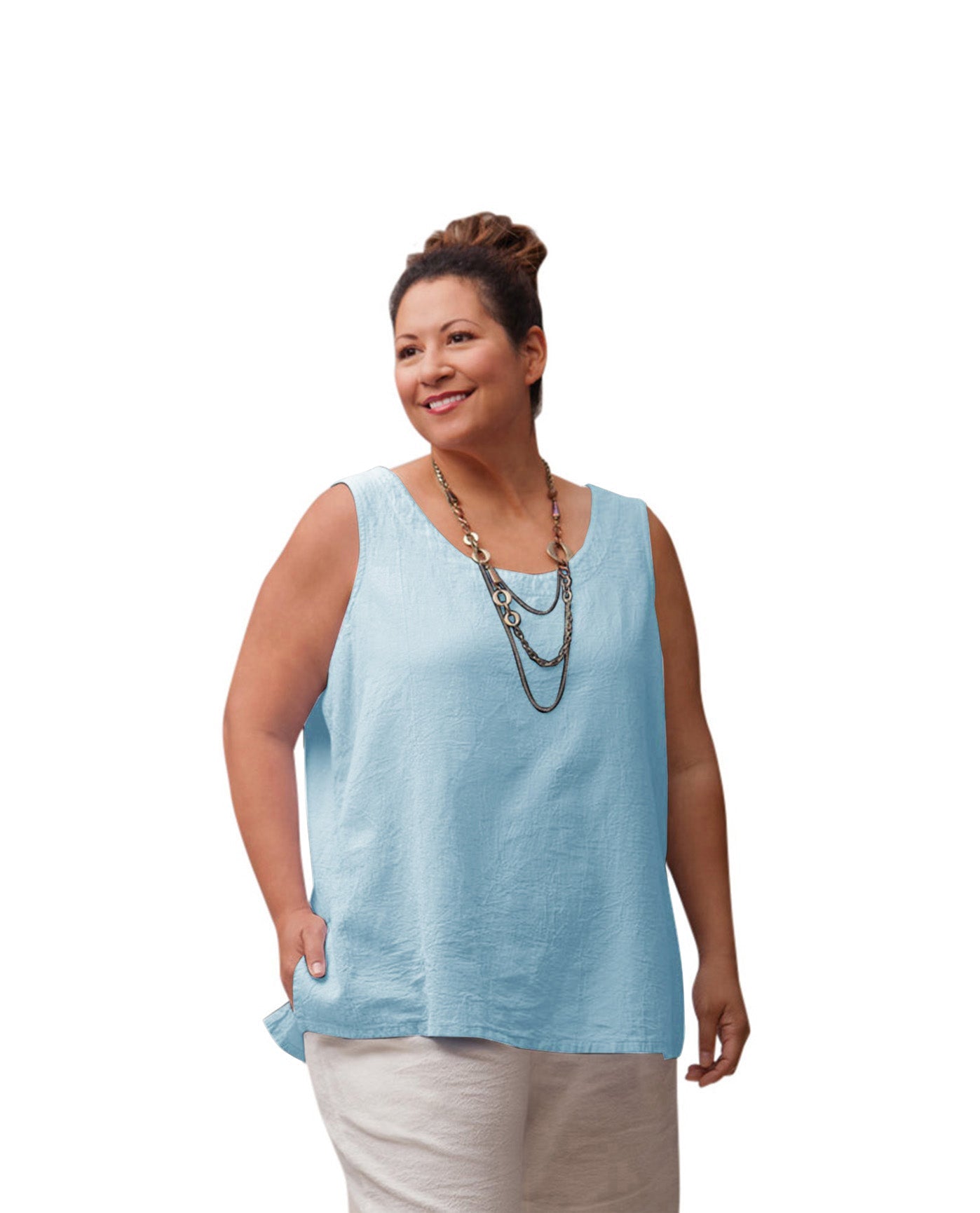 Front of Crinkle Cotton Sleeveless Plus Size Top | ROBIN OTPS Robins Egg