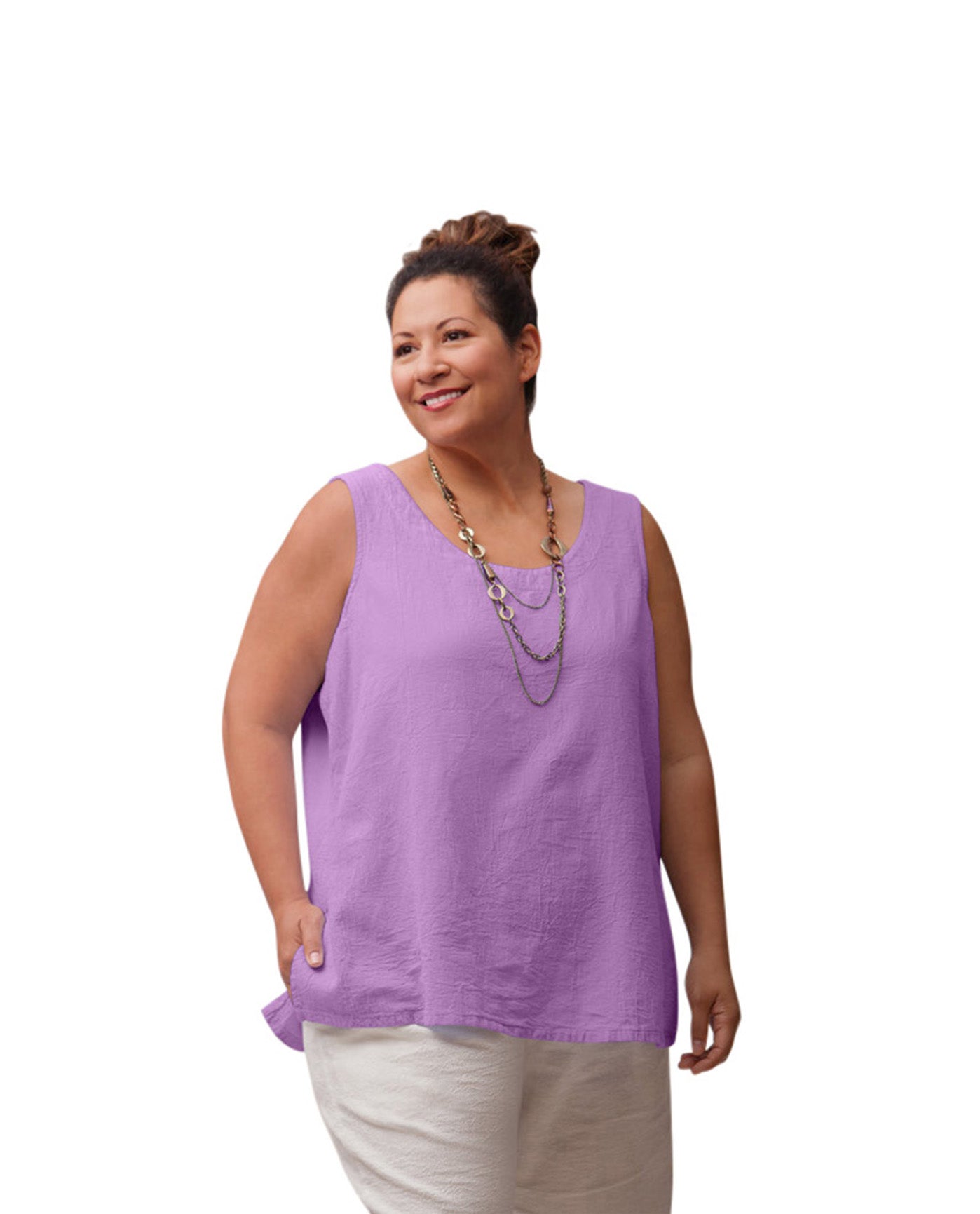 Front of Crinkle Cotton Sleeveless Plus Size Top | URCHI OTPS Urchin