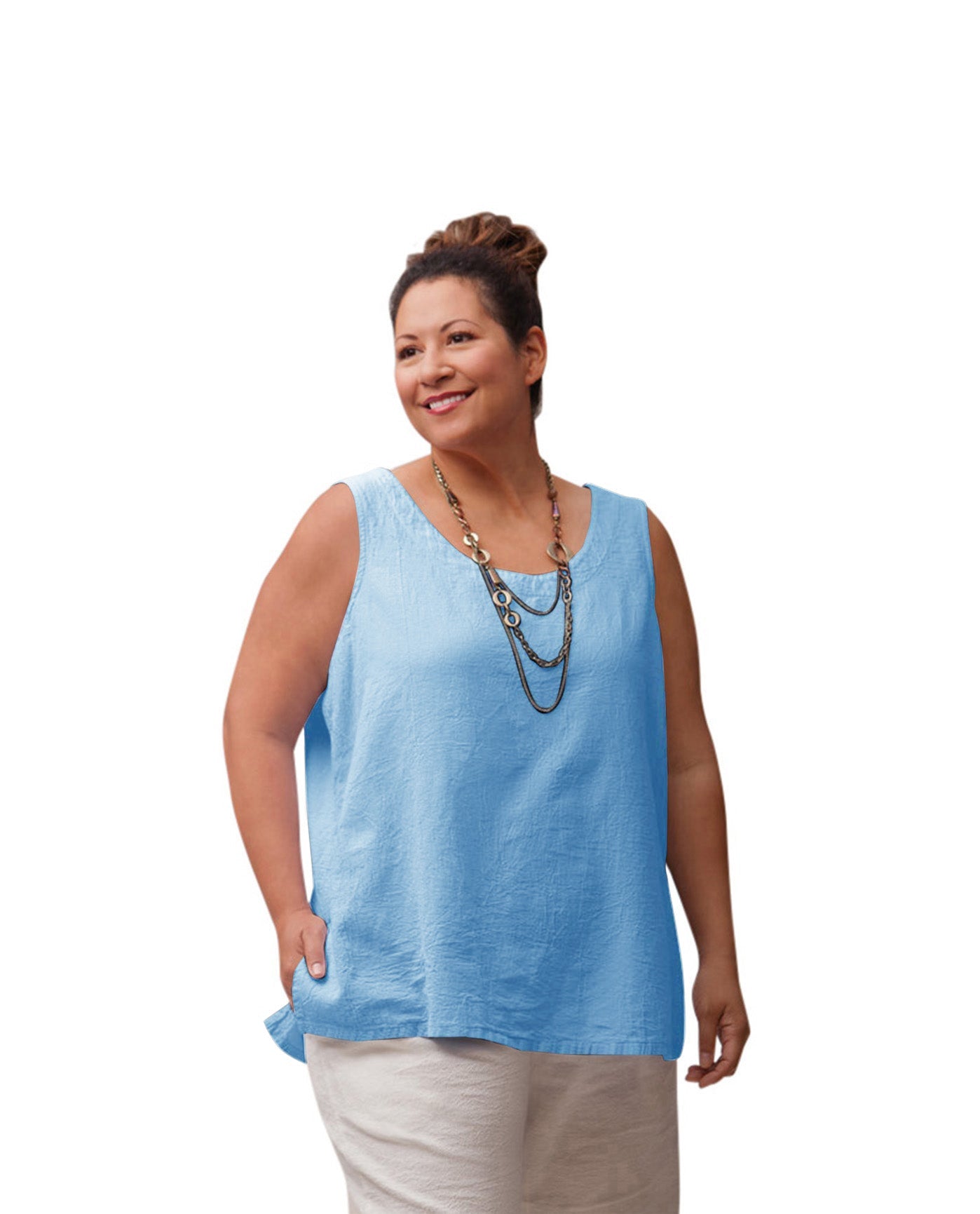 Front of Crinkle Cotton Sleeveless Plus Size Top | VISTA OTPS Vista