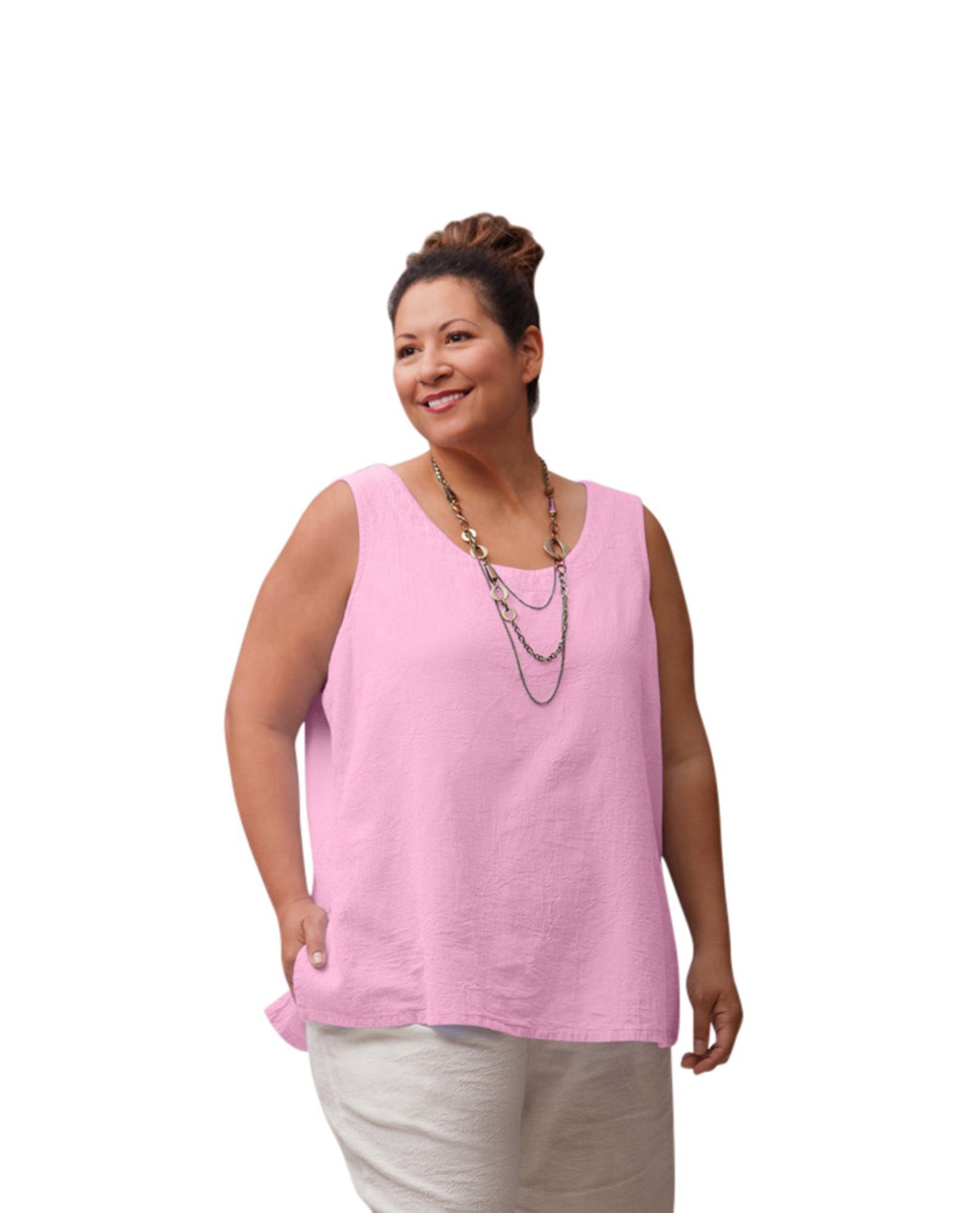 Front of Crinkle Cotton Sleeveless Plus Size Top | ZEPHY OTPS Zephyr