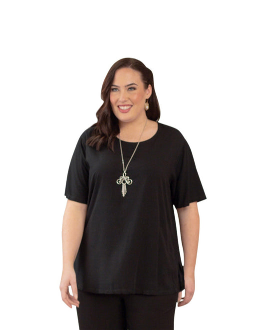 Front of Rayon Short Sleeve Plus Size Top | BLACK OTPS Black