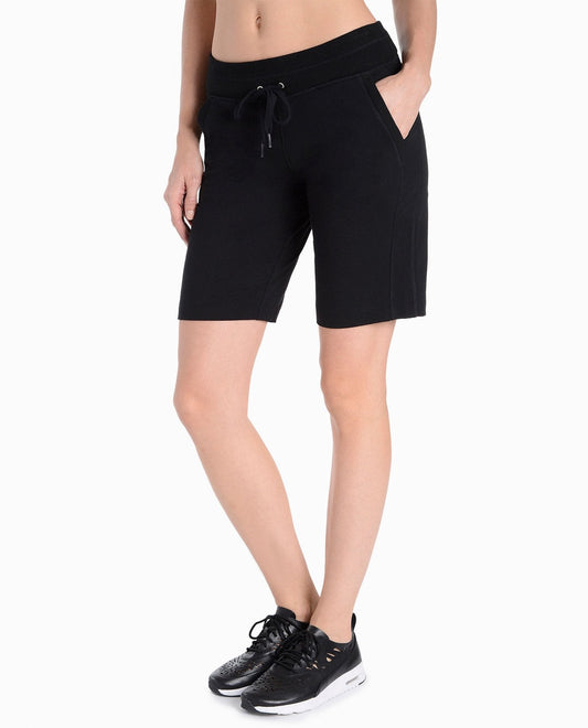 Front View of Danskin Rich Black Essentials Bermuda Short | DSK RICH BLACK