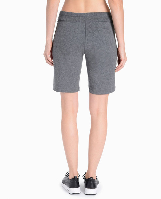 Back View Of Danskin Charcoal Grey Heather Essentials Bermuda Short | DSK CHARCOAL GREY HEATHER
