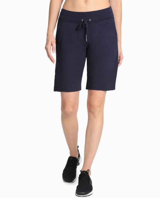 Front View of Danskin Midnight Navy Essentials Bermuda Short | DSK MIDNIGHT NAVY