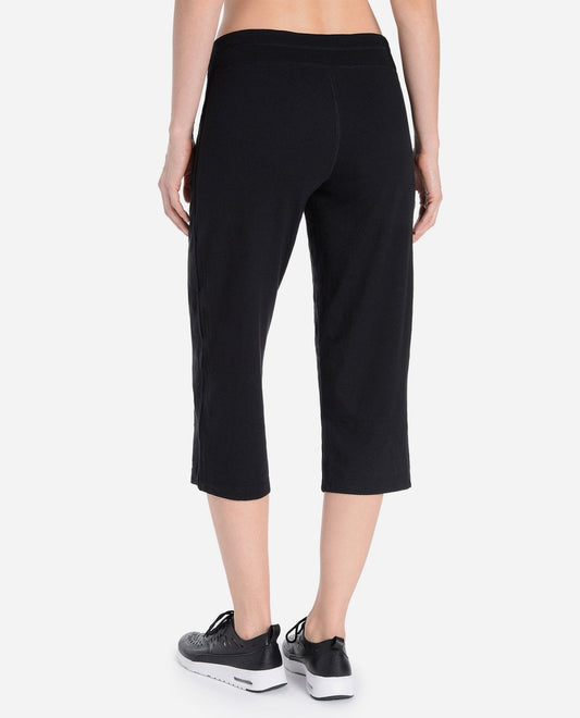 Back View Of Danskin Rich Black Essentials Drawcord Crop Pant | DSK RICH BLACK