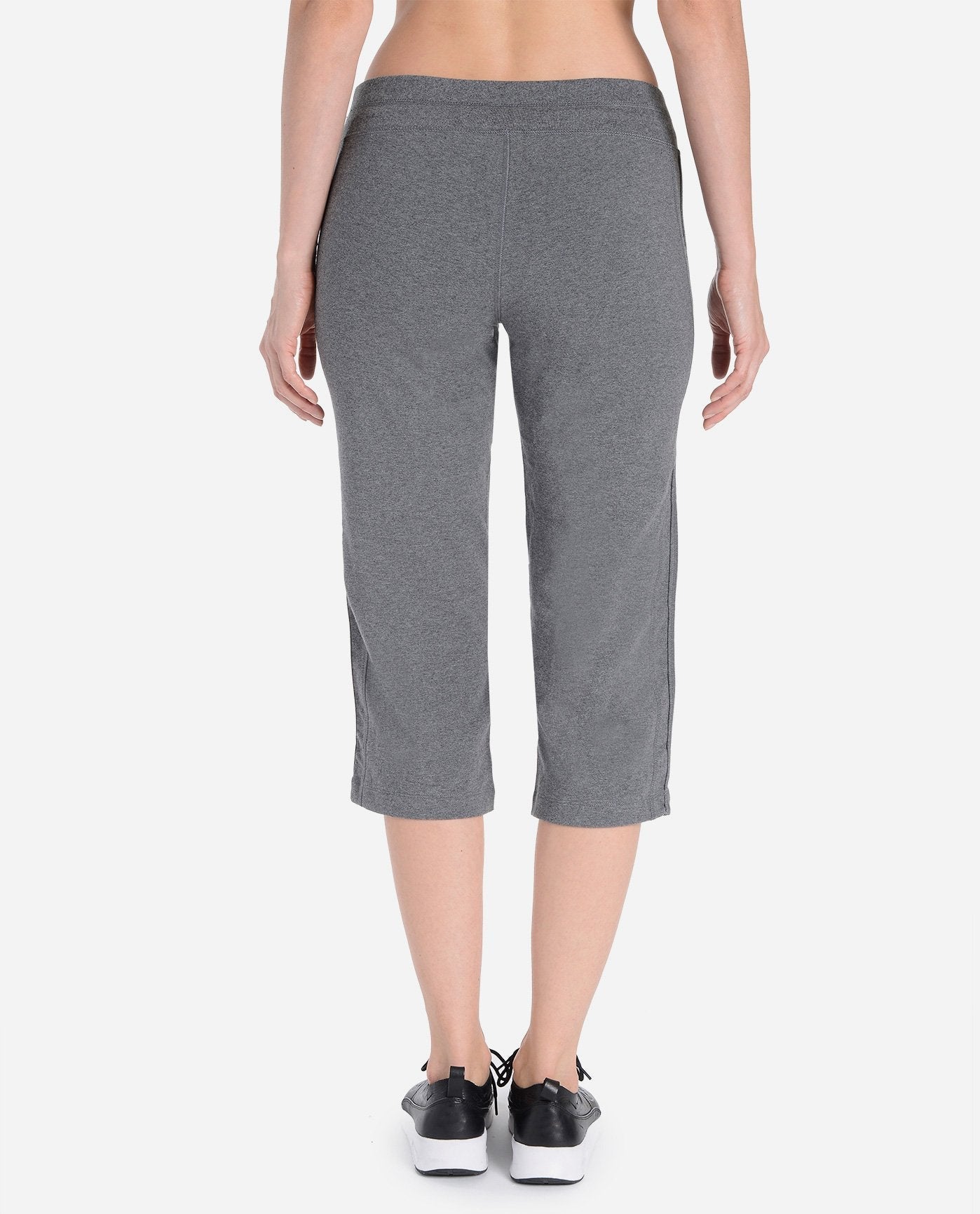 Back View Of Danskin Charcoal Grey Heather Essentials Drawcord Crop Pant | DSK CHARCOAL GREY HEATHER