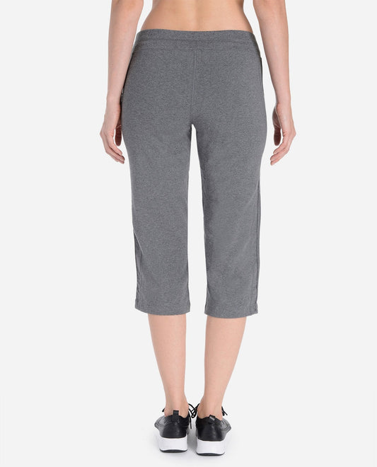 Back View Of Danskin Charcoal Grey Heather Essentials Drawcord Crop Pant | DSK CHARCOAL GREY HEATHER