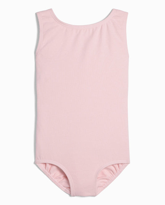 Front View Of Danskin Petal Pink Girl'S Cotton High Neck Tank Leotard | DSK PETAL PINK