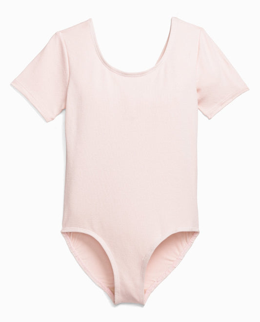 Front View Of Danskin Theatrical Pink Girl'S Cotton Short Sleeve Leotard | DSK THEATRICAL PINK