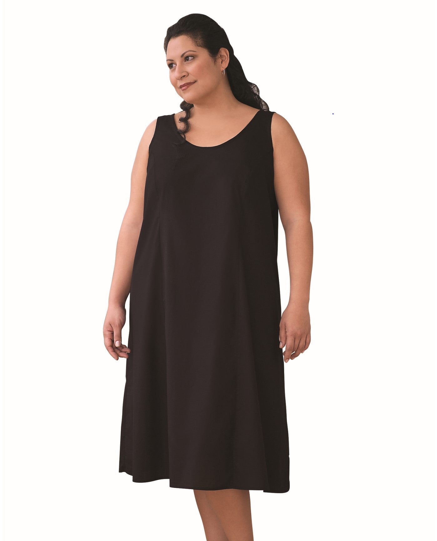 Front View of On The Plus Side Black Plus Size Cotton Tank Dress | OTPS BLACK