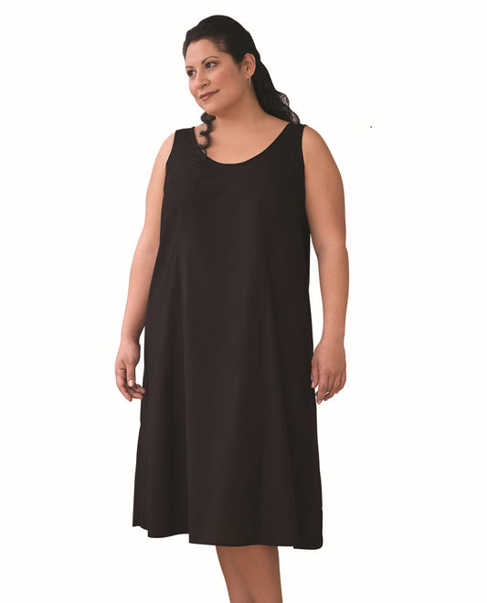 Front View of On The Plus Side Black Plus Size Cotton Tank Dress | OTPS BLACK