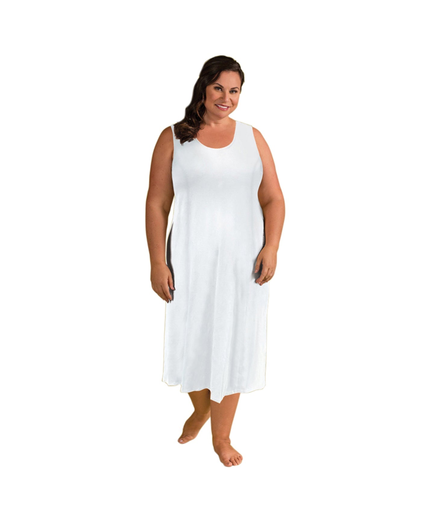 Front of Solid Cotton Plus Size Tank Dress | 002 OTPS White