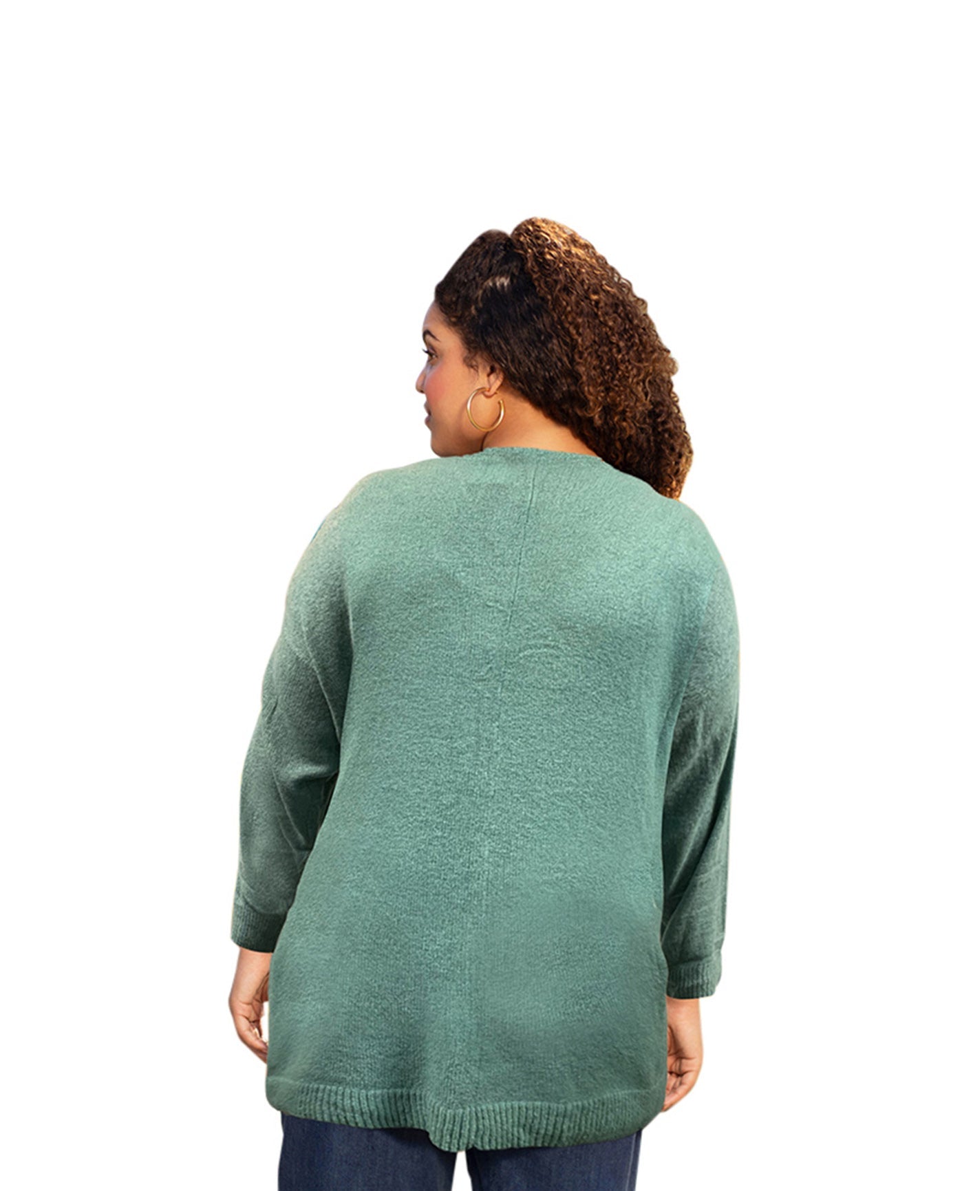 Back of Pullover Pocket Plus Size Sweater Dress | 044 OTPS Emerald Green