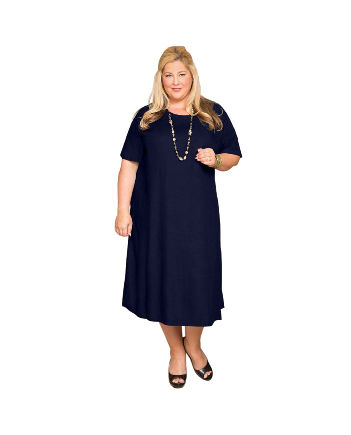 Front of Belle Rayon Plus Size Dress | 004 OTPS Blueberry