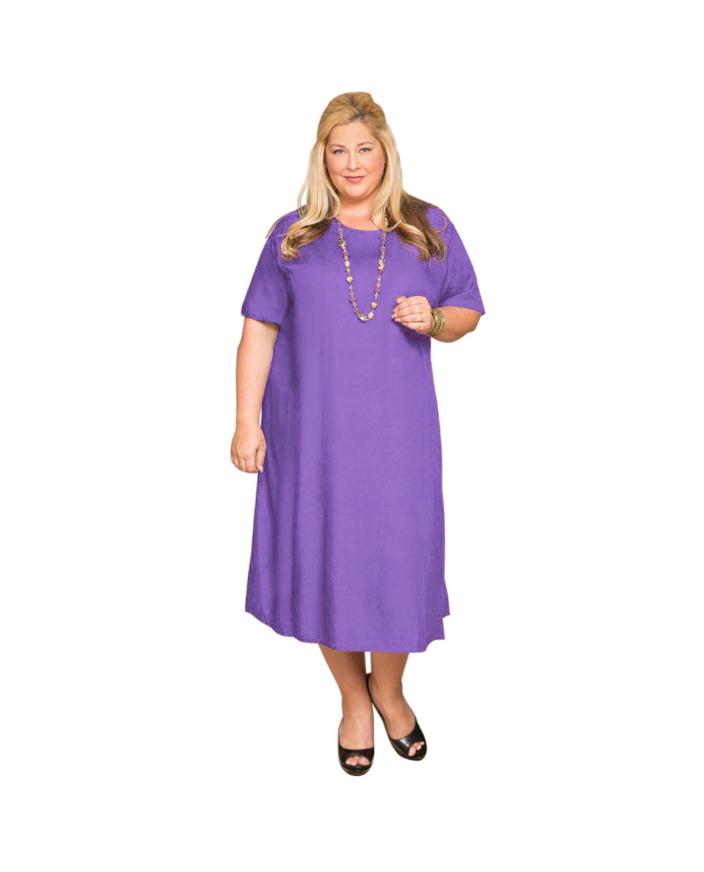 Front of Belle Rayon Plus Size Dress | 048 OTPS Eggplant