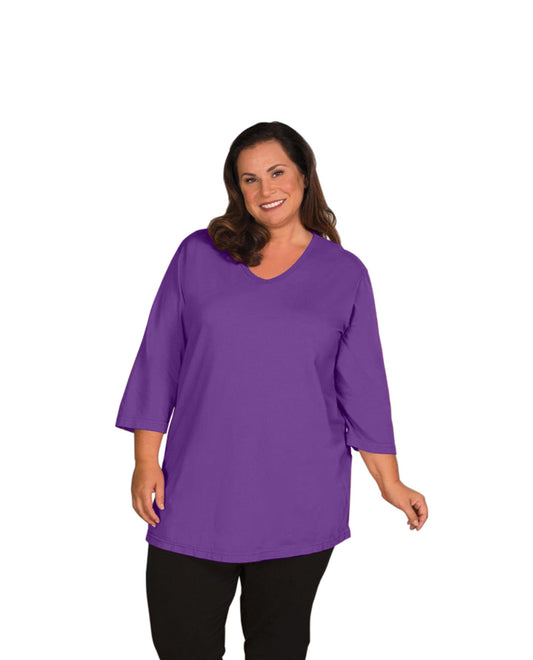 Front of 3/4 Sleeve V-Neck Plus Size Tee | ACAI OTPS Acai