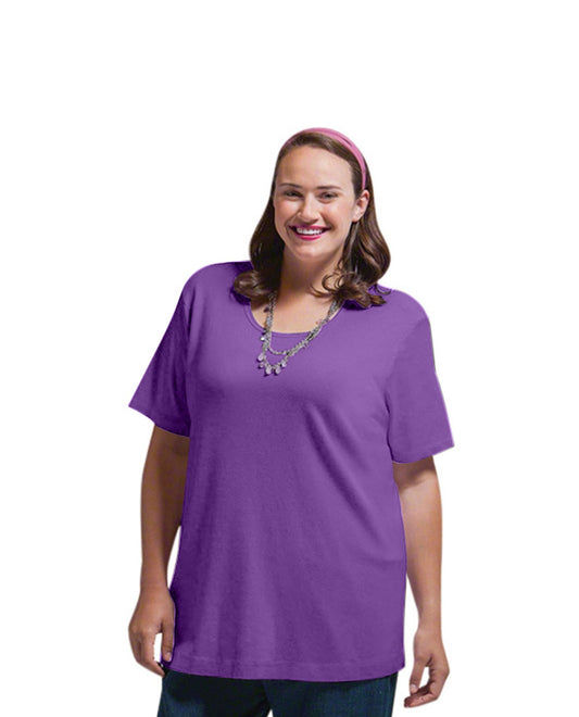 Front of Solid Short Sleeve U-Neck Plus Size Tee | ACAI OTPS Acai