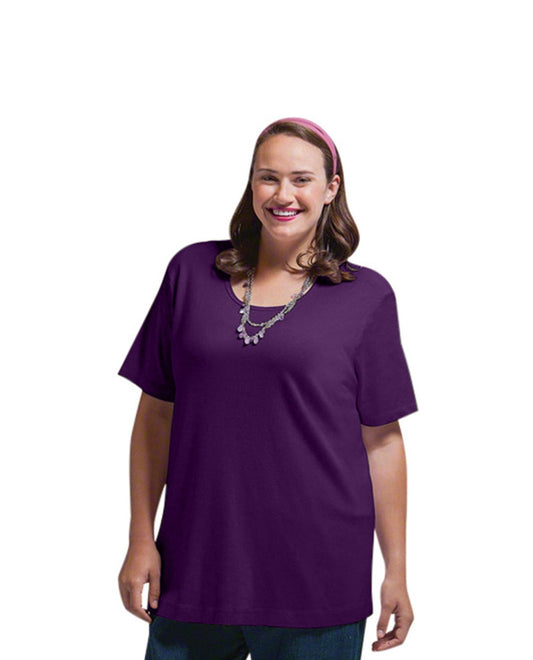 Front of Solid Short Sleeve U-Neck Plus Size Tee | AUBER OTPS Purple