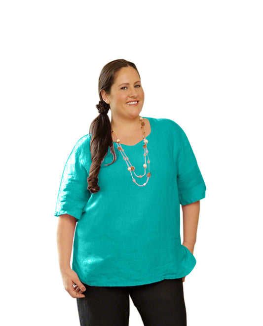 Front of Linen Short Sleeve Plus Size Top | MIAMI OTPS Miami