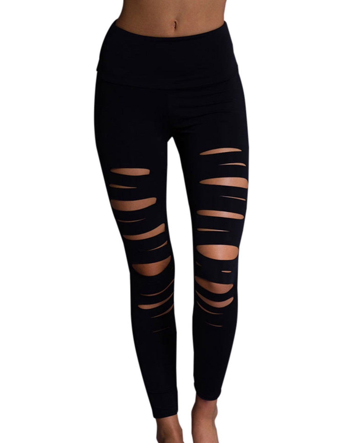 Front View of Onzie Black Shred Capri | ONZ BLACK