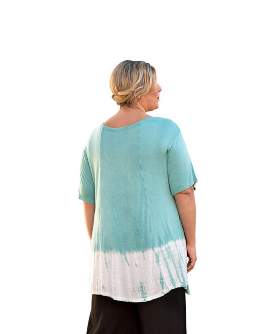 Back of Sara Short Sleeve V-Neck Plus Size Top | PEACO OTPS Peacock