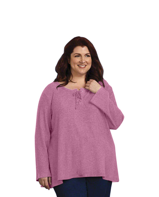 Front of Brushed Thermal Plus Size Top | MAUVE OTPS Mauve