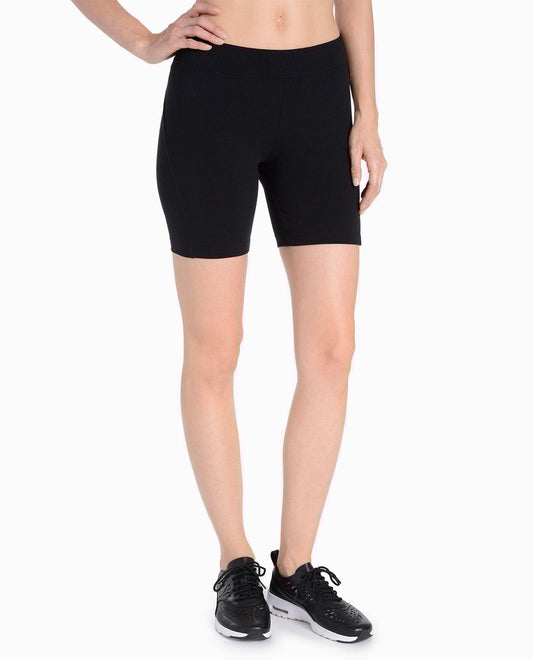 Front View of Danskin Black Essentials Seven Inch Bike Short | DSK BLACK