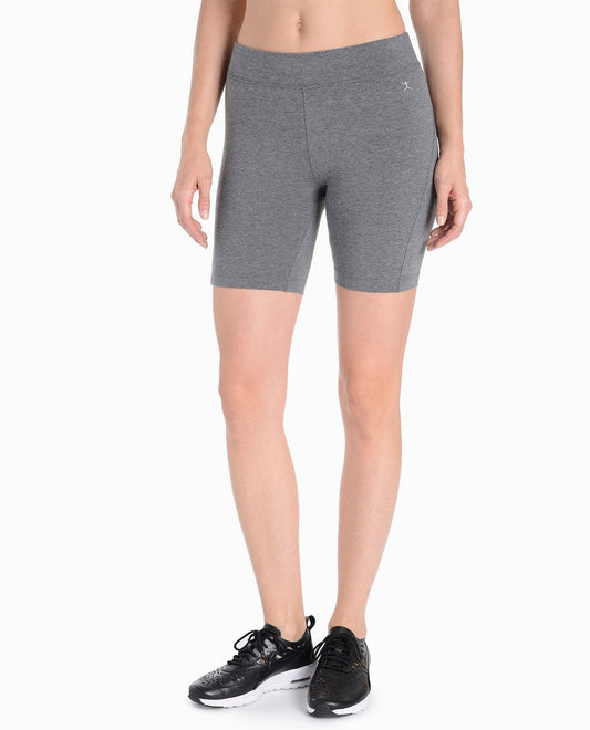 Front View Of Danskin Charcoal Grey Heather Essentials Seven Inch Bike Short | DSK CHARCOAL GREY HEATHER