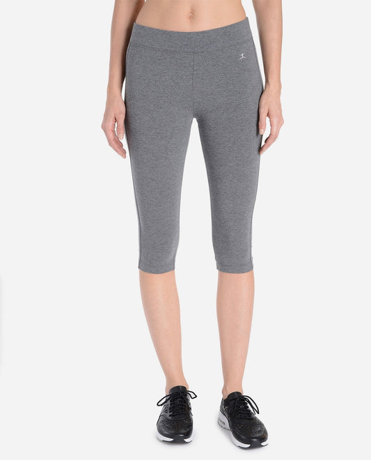 Front View of Danskin Charcoal Grey Heather Essentials Capri Legging | DSK CHARCOAL GREY HEATHER