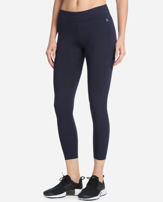 Front View Of Danskin Plus Size Midnight Navy Essentials Mid-Rise Ankle Legging | DSK MIDNIGHT NAVY