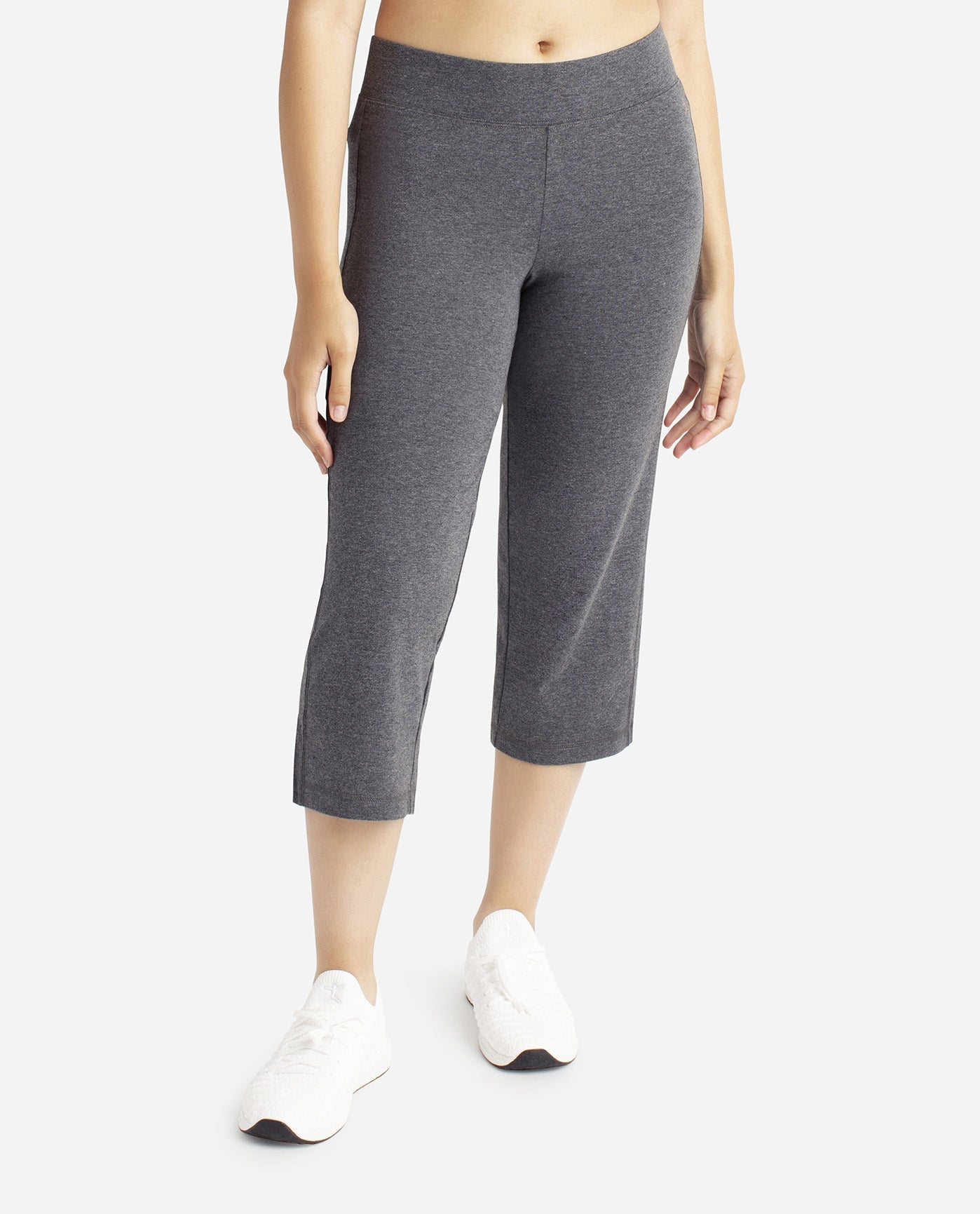 Front View Of Danskin Charcoal Grey Heather Essentials Yoga Crop Pant | DSK CHARCOAL GREY HEATHER