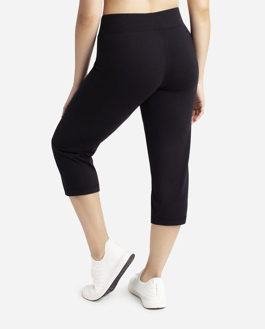 Back View of Danskin Plus Size Black Essentials Yoga Crop Pant | DSK Black