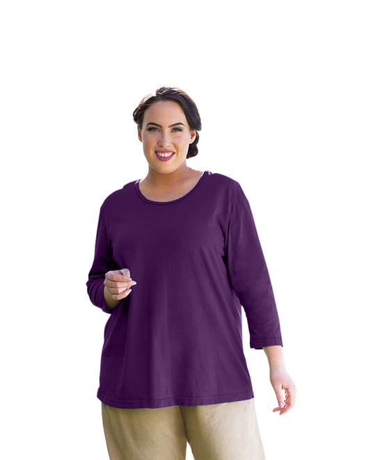 Front of 3/4 Sleeve U-Neck Long Sleeve Plus Size Tunic | AUBER OTPS Purple